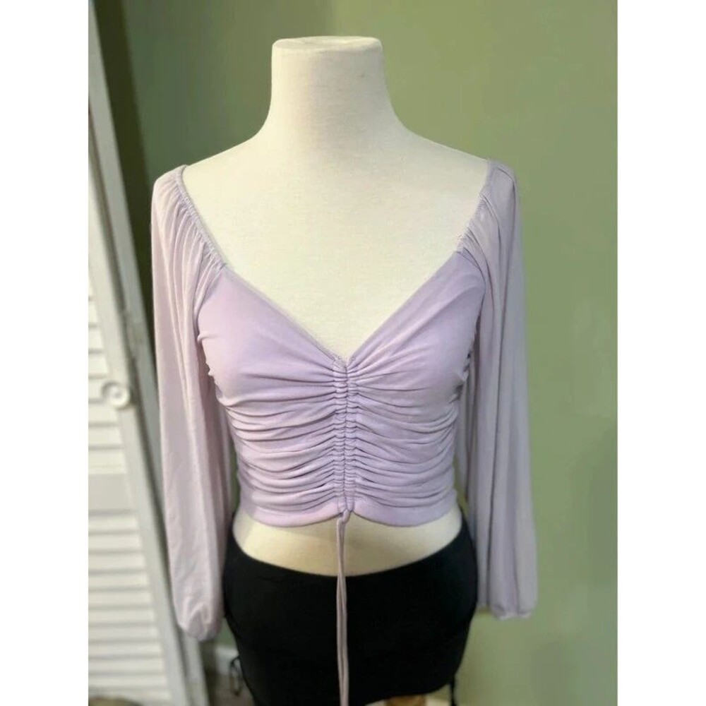 Emory Park lilac ruched mesh crop top L